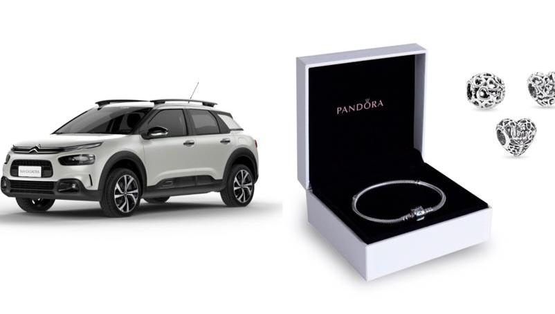 Imagens ilustrativas de automóvel C4 Cactus e bracelete Pandora