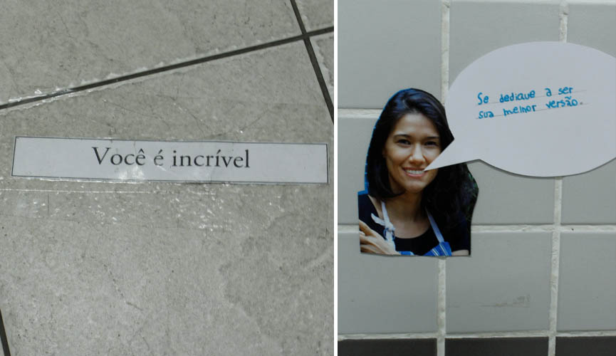 Escola de Jundiaí cola frases no chão e na parede para incentivar alunos