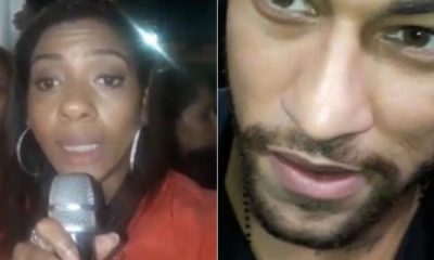 Mulher entrevista Neymar com microfone de karaokê