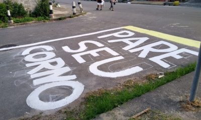 Moradores pintam ‘Pare seu corno’ para chamar atenção de autoridades e motoristas