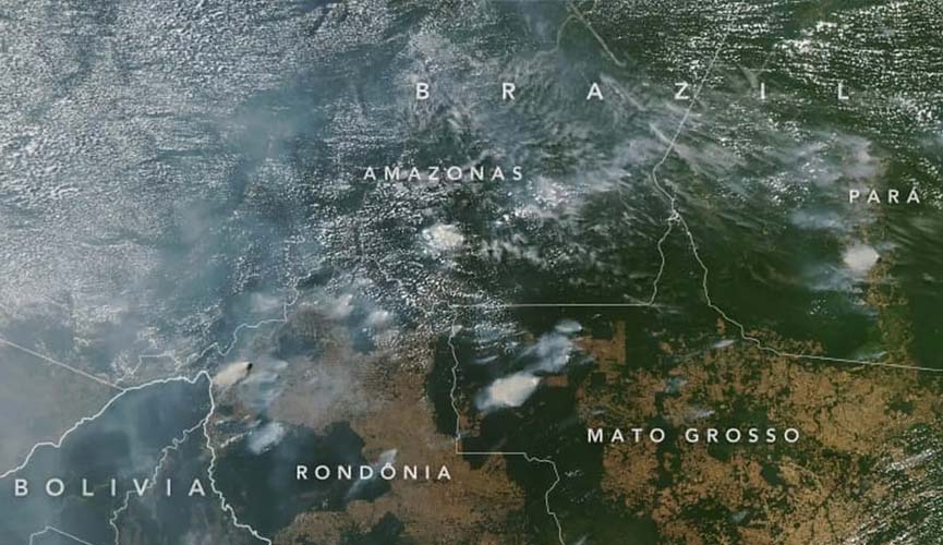 Satélite da Nasa já visibiliza fumaça de queimadas na Amazônia