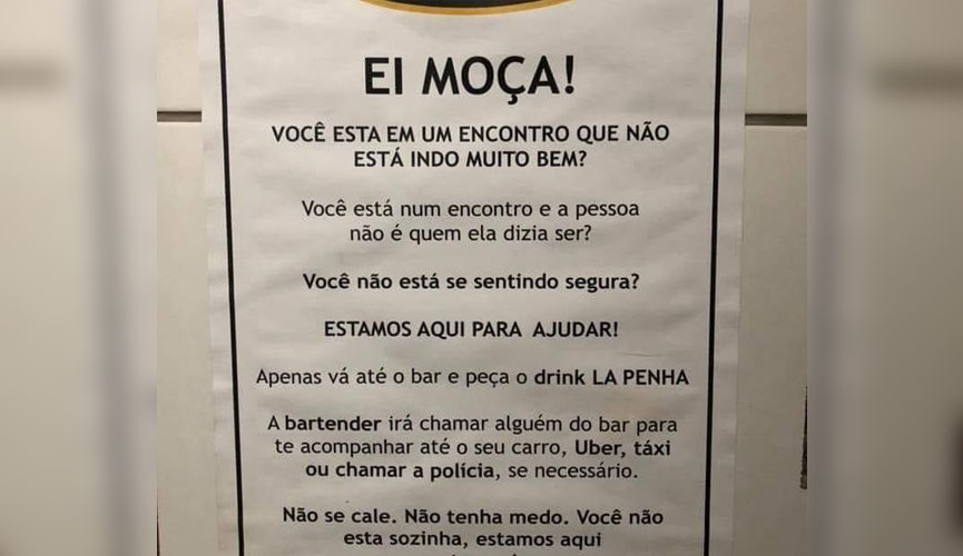 Pub em Itupeva repercute com cartaz para ajudar mulheres que se sintam inseguras