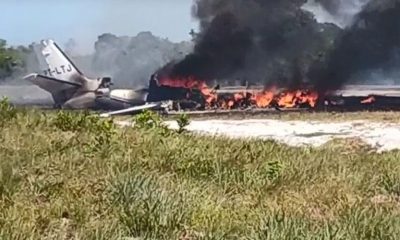 Reprodução de vídeo mostra aeronave pegando fogo após queda e explosão