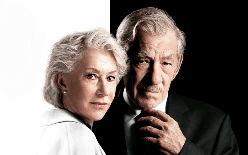 Os atores Ian McKellen e Helen Mirren posados para o cartaz do filme A Grande Mentira
