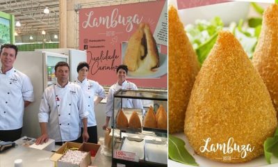 Cozinheiros, à esquerda; coxinha de queijo, à direita