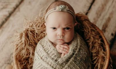 Foto de bebê com expressão de brava