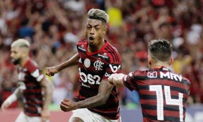 Atacante Bruno Henrique comemora gol da virada do Flamengo, contra o Al-Hilal