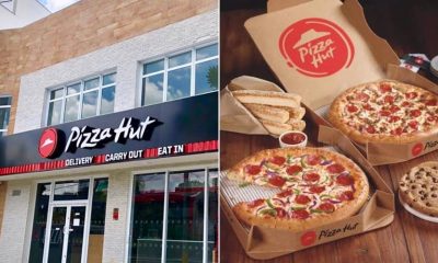 Foto da fachada da Pizza Hut na Avenida Nove de Julho, à esquerda; foto de pizza, à direita
