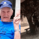 À esquerda, idoso vítima do crime; à direita, imagem de câmera de segurança registrando idoso e travesti próximo ao barranco