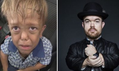 Criança chorando, à esquerda; homem sorrindo, à direita