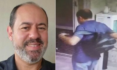 Selfie de homem desaparecido, à direita; imagens de câmeras de segurança do mesmo homem, à esquerda