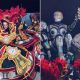 Pessoas com fantasias durante desfile de carnaval