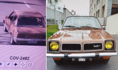 À esquerda, carro captado pelas câmeras; à direita, foto do carro do arquivo da família