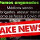 Banner da fake news com adesivo "fake news" colado