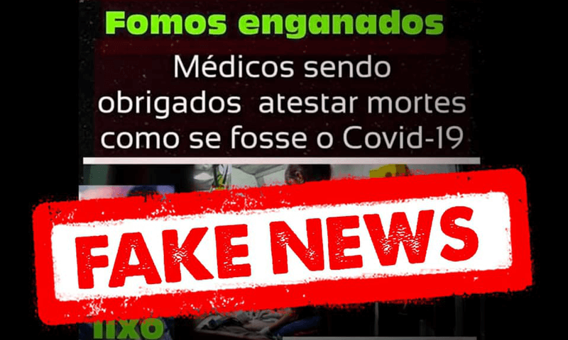 Banner da fake news com adesivo "fake news" colado