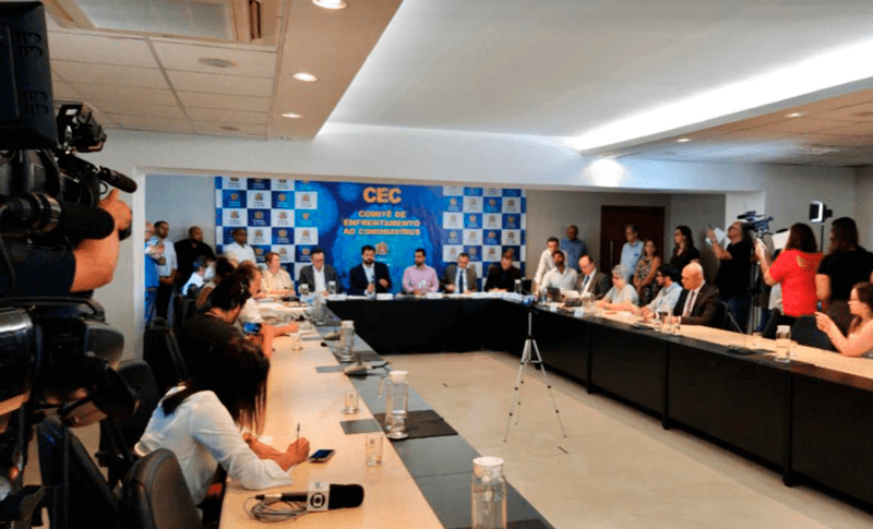 Sala de Situação da Prefeitura de Jundiaí durante coletiva de imprensa