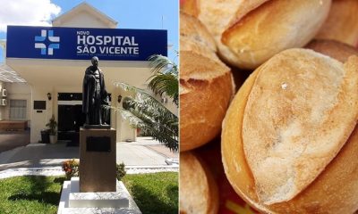 Foto de hospital, à direita; foto de pão, à esquerda