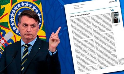 Jair Bolsonaro, à esquerda; foto de página de revista, à direita