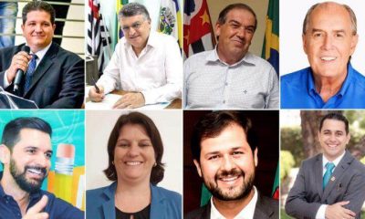Fotos dos rostos de oito prefeitos da região