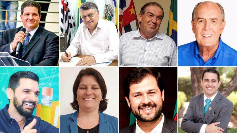 Fotos dos rostos de oito prefeitos da região