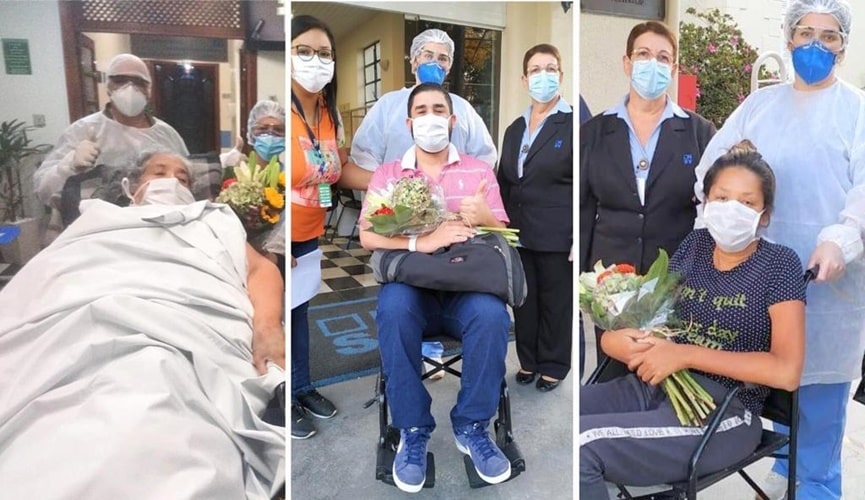 Foto de pacientes deixando o hospital