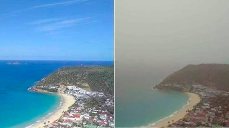 Foto antes e depois de praia no Caribe