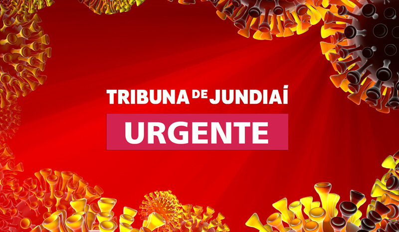 Banner vermelho com desenhos gráficos do vírus