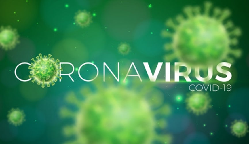 Foto de célula com a escrita "coronavírus"