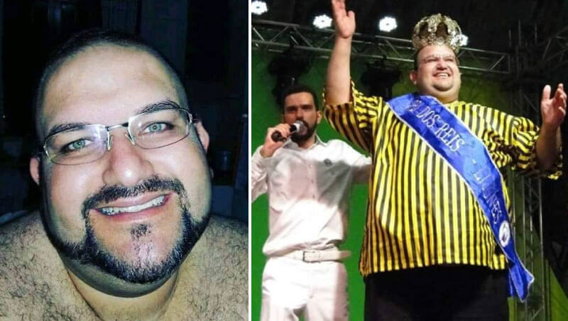 Celso Filho em selfie e sendo coroado Rei dos Reis