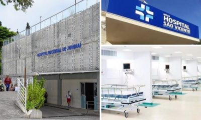 Fachada do Hospital Regional, à esquerda; fachada do Hospital São Vicente de Paulo, à direita