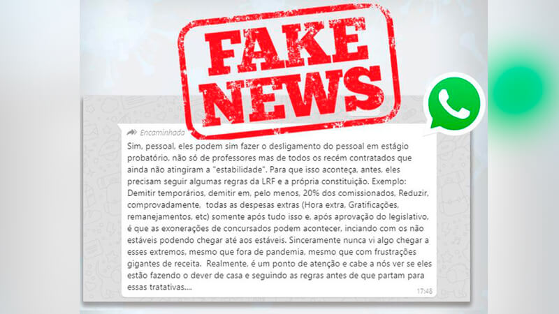 Print de mensagem do WhatsApp com carimbo de fake news