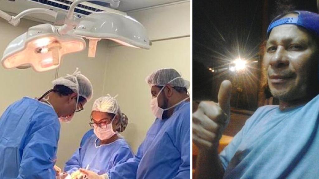Imagem de médicos realizando operação ao lado da foto de José Edilson Barboza