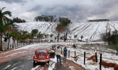 Montanhas e estradas ficaram cobertas de gelo em Santa Rita de Caldas. (Foto: Divulgação/Alessandro Alderigi dos Reis)