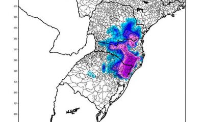 Uma das projeções do MetSul indica neve até o sul de SP MetSul/Divulgação