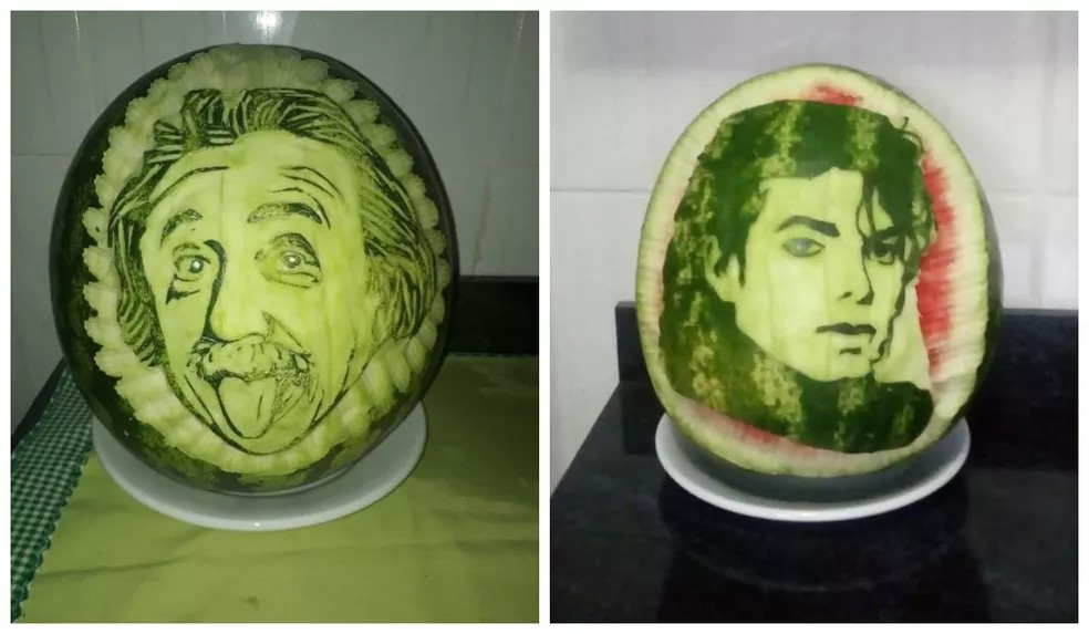 Vanilda já esculpiu os rostos de Michael Jackson e Albert Einsteins em melancias.