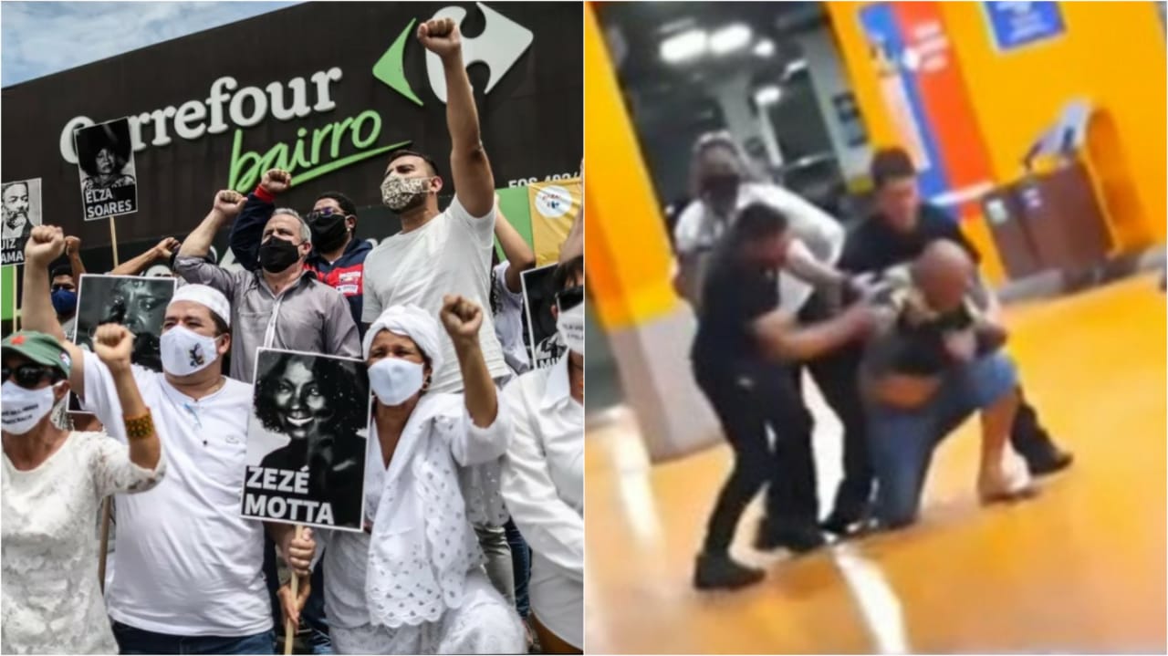Manifestantes protestam diante do Carrefour na Asa Norte, em Brasília, contra o assassinato de João Alberto Silveira Freitas