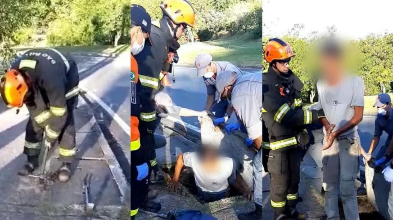 Corpo de Bombeiros salva homem preso em bueiro, em Sorocaba