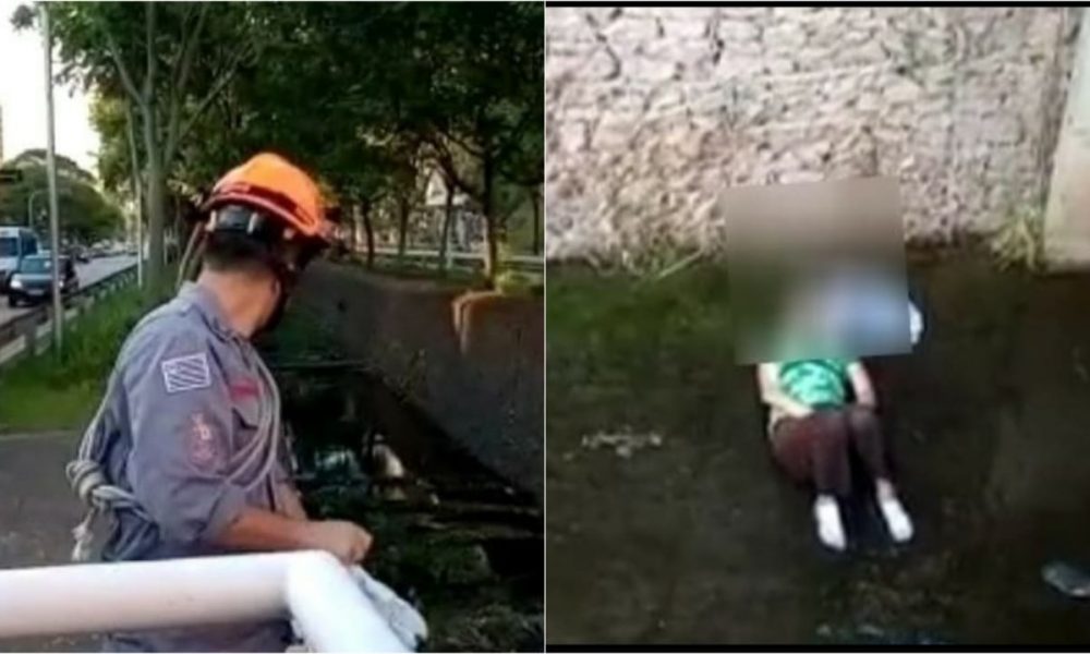 Corpo de Bombeiros resgata mulher que caiu em córrego na Av. 9 de Julho