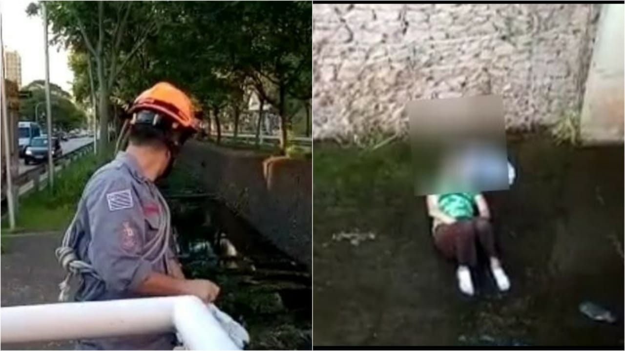 Corpo de Bombeiros resgata mulher que caiu em córrego na Av. 9 de Julho