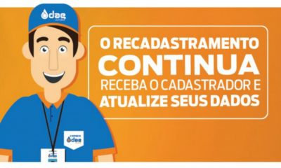 Arte de divulgação da DAE Jundiaí para campanha de recadastramento de clientes