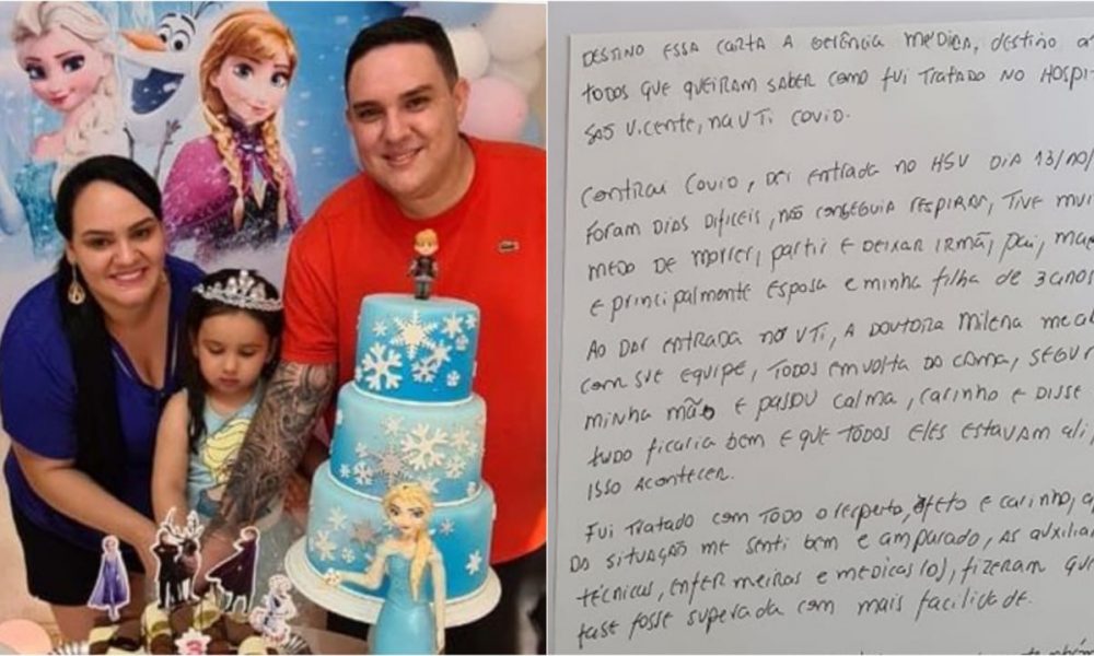 Família de paciente que escreveu carta de agradecimento ao Hospital São Vicente após vencer a Covid-19