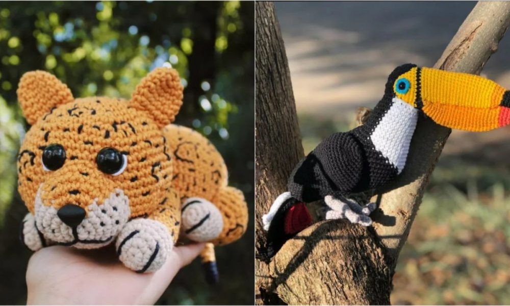 Animais de crochê produzidos por grupo para arrecadar doações para o Pantanal