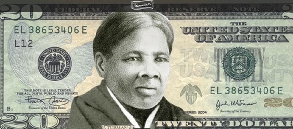 Representação da nota de US$ 20 com imagem de Harriet Tubman
