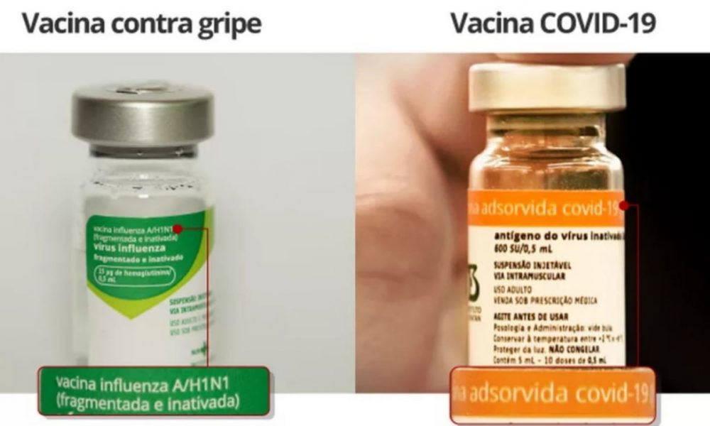 Diferença entre frasco de vacina contra gripe e Coronavac