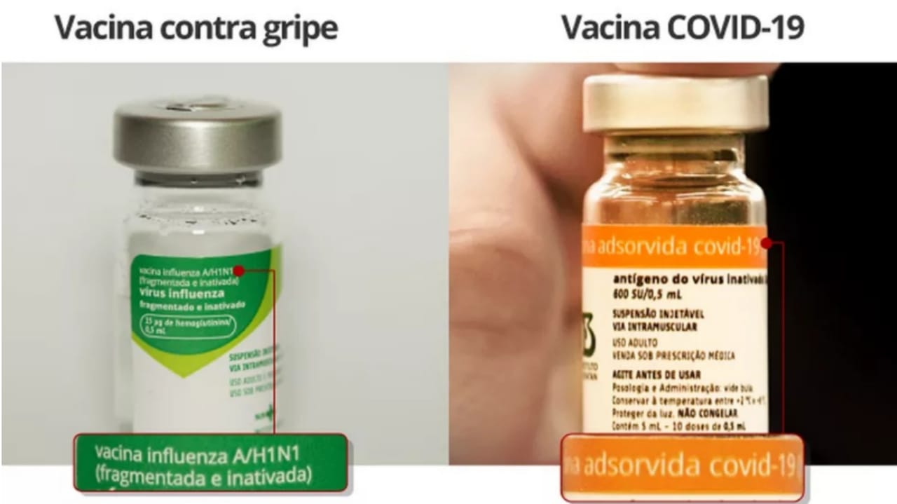 Diferença entre frasco de vacina contra gripe e Coronavac