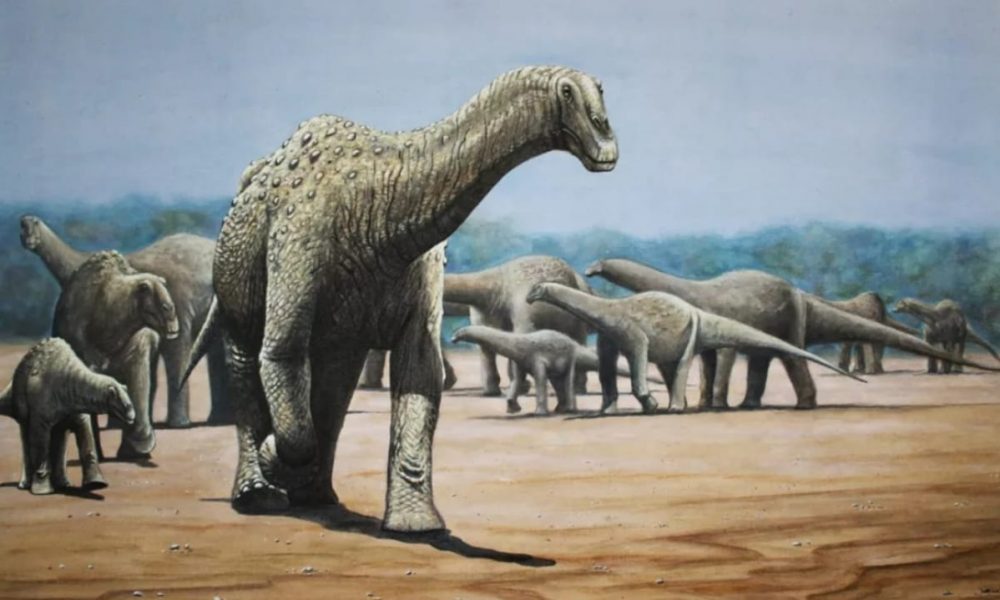 Reprodução digital do dinossauro 'Arrudatitan maximus', que viveu no interior de SP