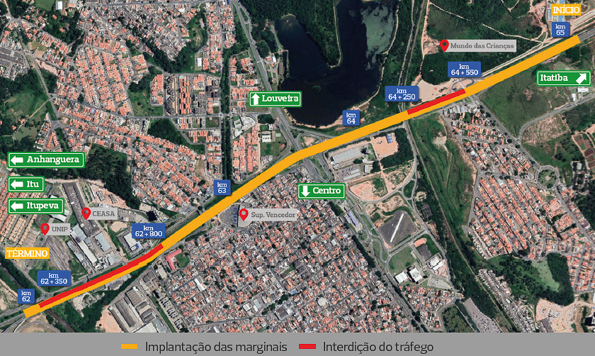 Imagem de satélite de rodovias de Jundiaí