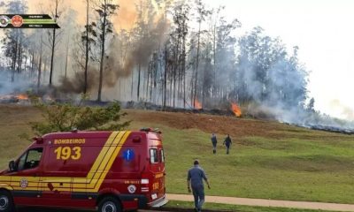 Área de incêndio em Piracicaba após queda de avião