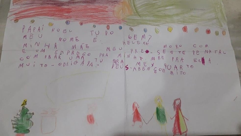Em cartinha para o Papai Noel, menina de 6 anos pede emprego para mãe