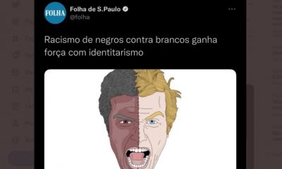 Postagem de artigo racista da Folha no Twitter